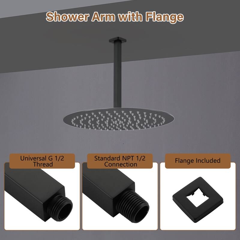 12 in. Square Ceiling Mount Standard Shower Arm and Flange