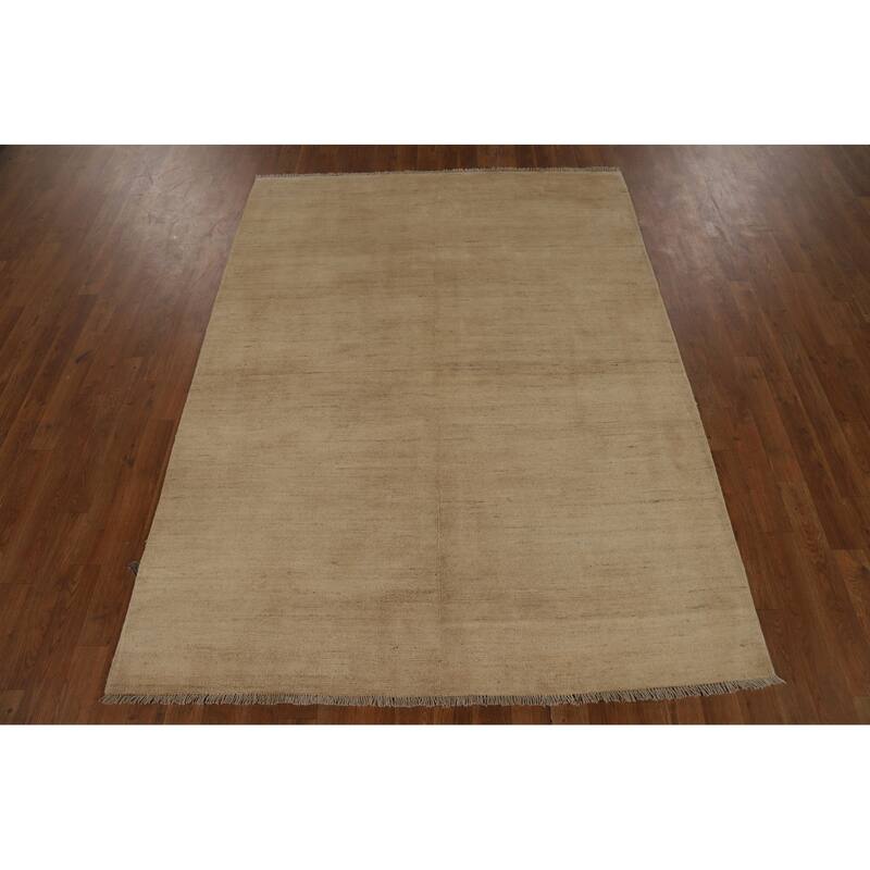 Gabbeh Oriental Area Rug Hand-Knotted Modern Beige Wool Carpet - 4'8" x 6'6"