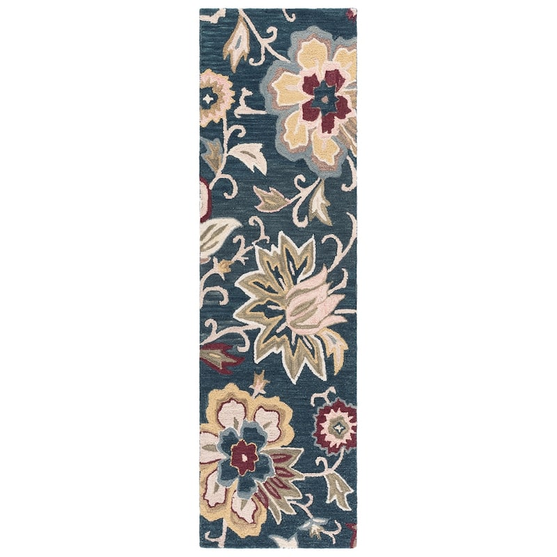 SAFAVIEH Handmade Blossom Katerinka Wool Rug - 2'3" x 8' Runner - Navy/Red