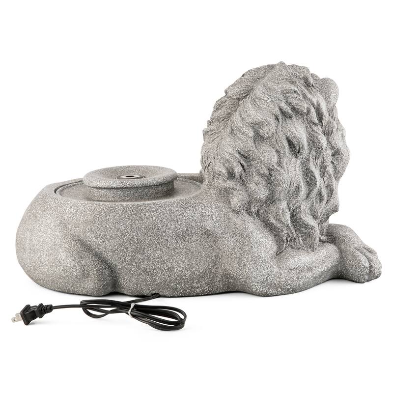 Glitzhome 20"L Zen-Style Lying Lion Polyresin Outdoor Fountain with Pump and LED Light