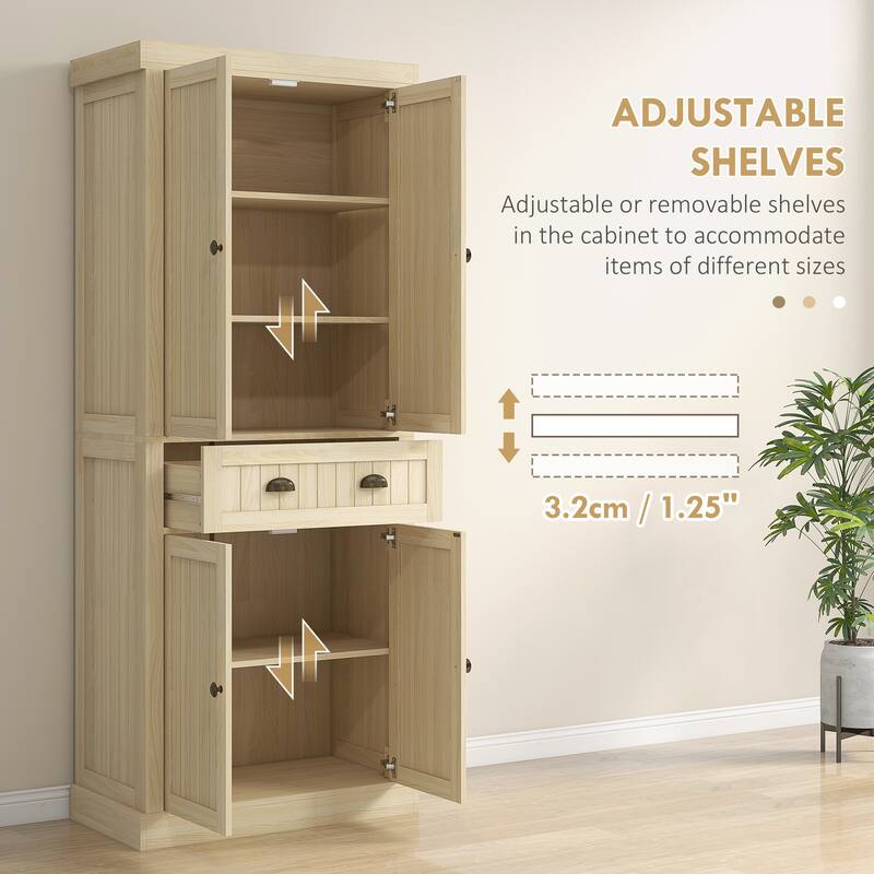 Farmhouse Kitchen Pantry Cabinet MDF with Adjustable Shelves and Soft Close Doors 72 Inch Storage Cabinet