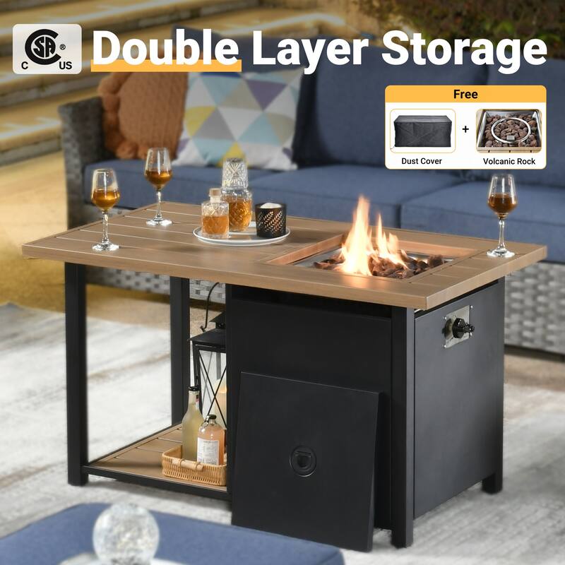 HOOOWOOO 10-piece Grey Wicker Patio Outdoor Furniture Set with Fire Pit