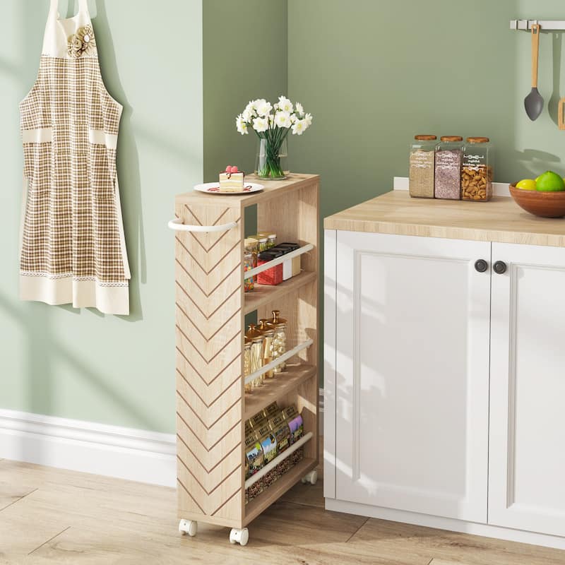 Kitchen Cart,Slim Storage Rolling Cart,4 Tier Narrow Serving Trolley with Wheels