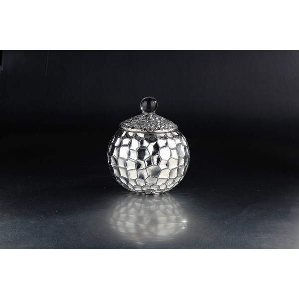 8" Metallic Silver Mosaic Handblown Glass Jar with Lid - N/A