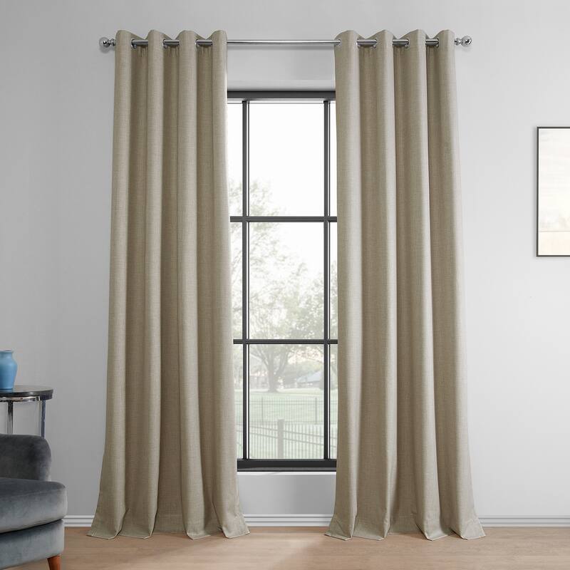 Exclusive Fabrics Solid Performance Linen Grommet Thermal Blackout Curtains for Bedroom & Living Room Curtains Single Panel - 50 X 84 - Light Beige