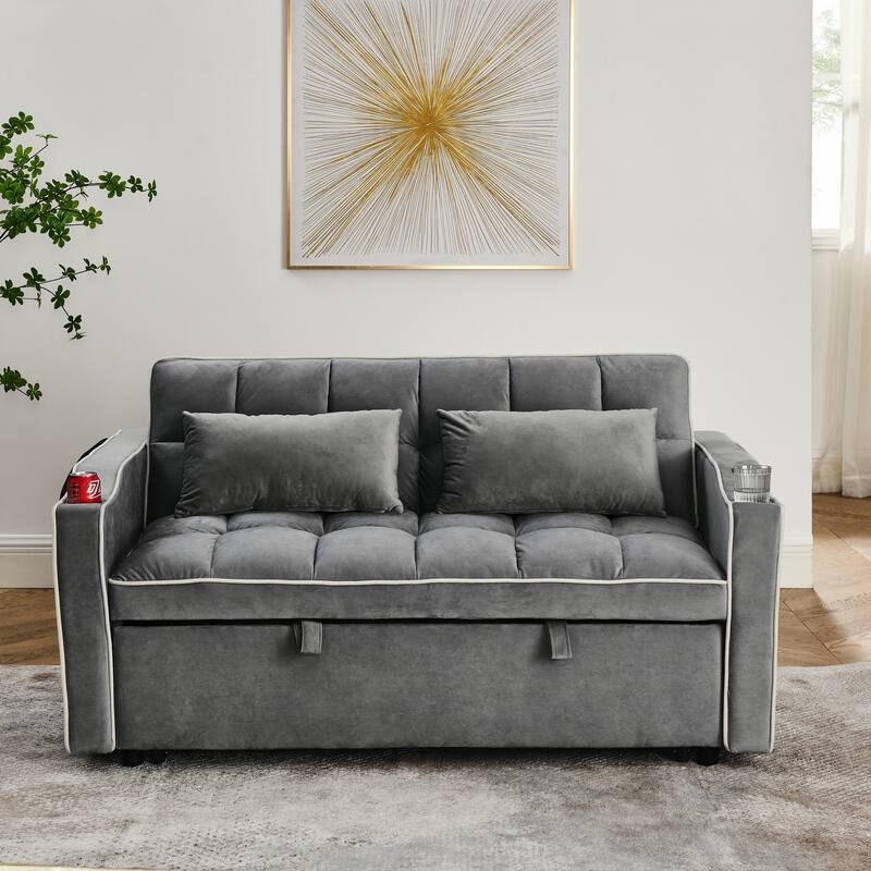 Compact Foldable Sofa Bed with USB, Pillow Set & Reclining Back - Ideal for Small Spaces