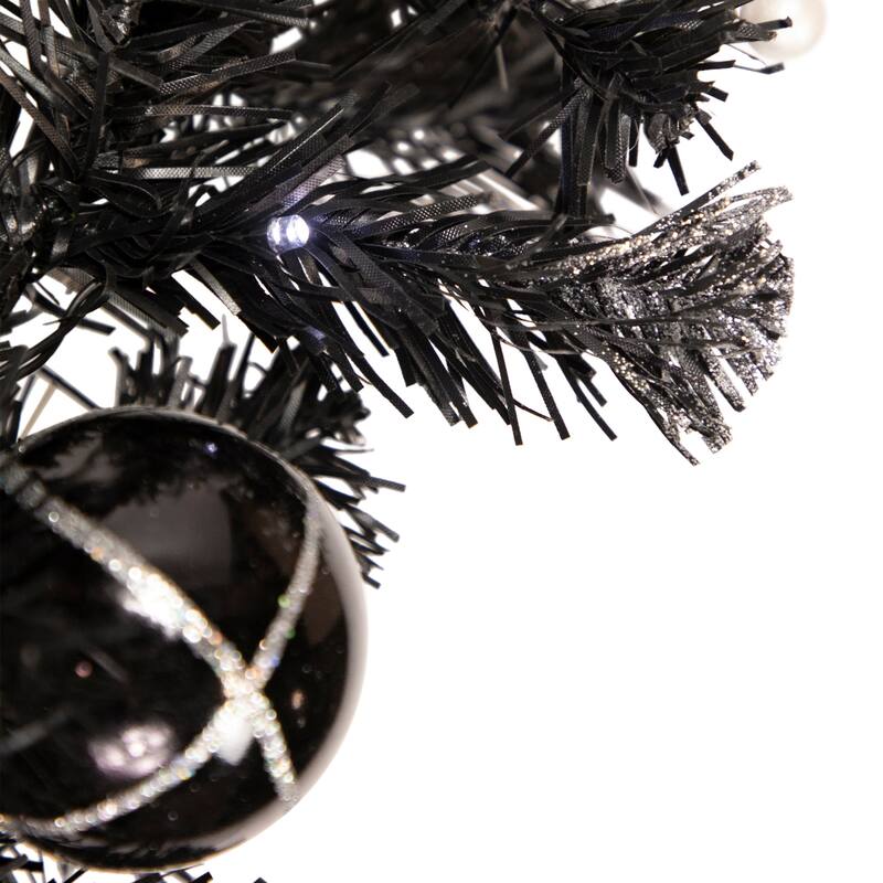 9' x 6" Pre-Lit Decorated Black Pine Artificial Christmas Garland Cool White LED Lights