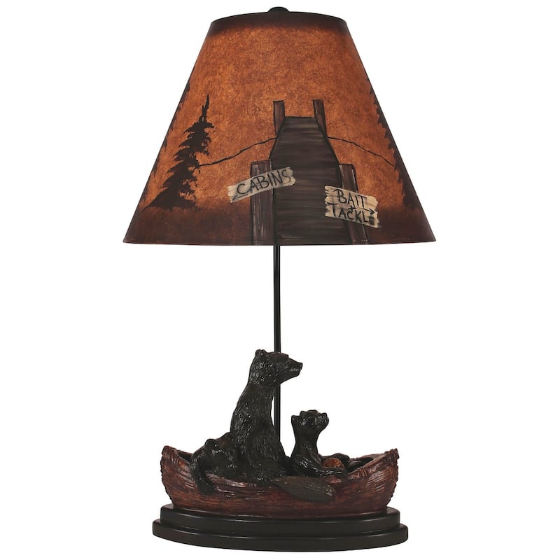 Rustic Bear Family in Canoe Table Lamp
