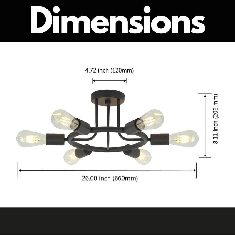 6 Light Modern Sputnik Lights Semi Flush Mount Ceiling Light