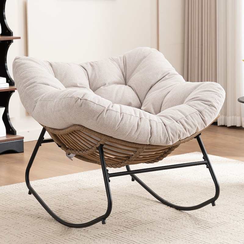Wicker Rocking Chair Accent Chair with Ergonomic Design, Gentle Rocking Motion Lounge Chair for Living Room
