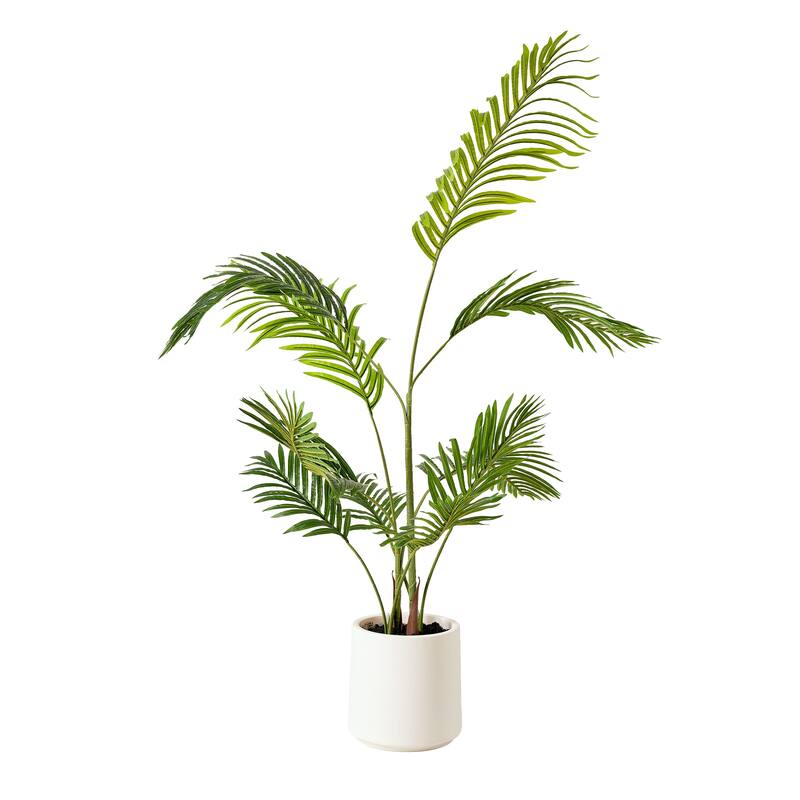 American Art Decor Artificial Faux Tree in White Tapered Ceramic Pot - 48" - Palm Tree (Matte White Pot)