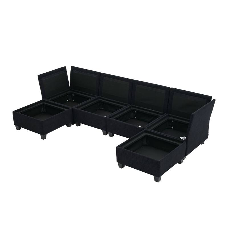 Modular Sleeper Sofa Bed U-shaped Sectional Couches with Hidden Storage Seat and Ottomans, Freely Combinable Chaise Lounge Sofa