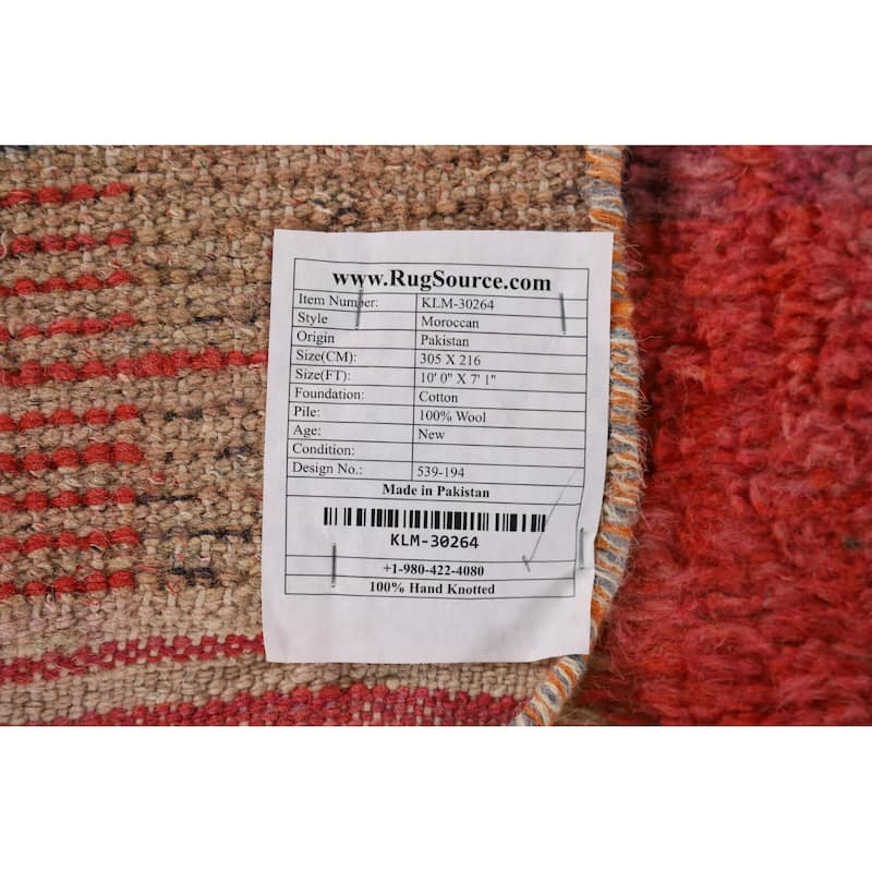 Checkered Moroccan Area Rug Handmade Orange Wool Carpet - 7'1" x 10'0"