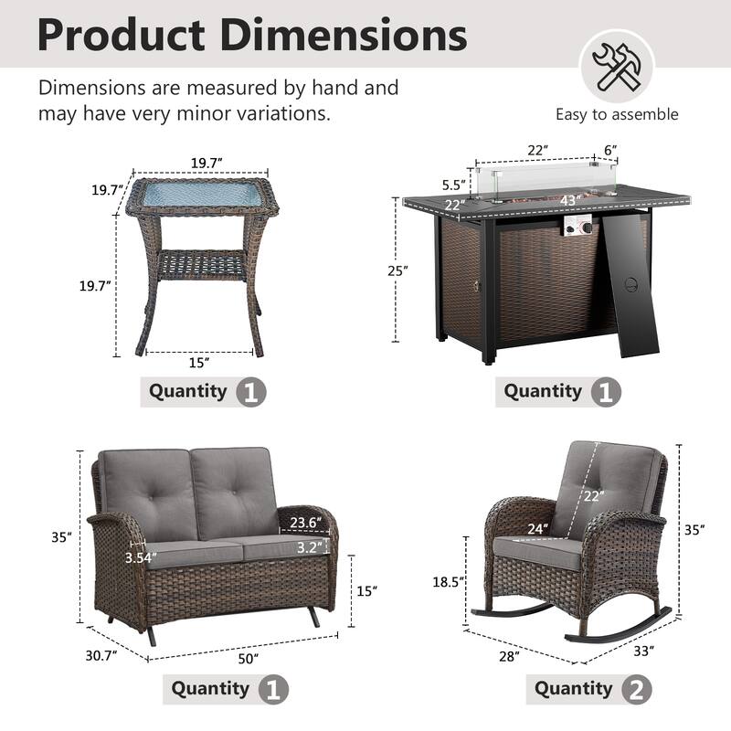 Gymojoy Outdoor Fire Pit Conversation Set, Loveseat Glider Sofa & Chairs - Patio Furniture Set