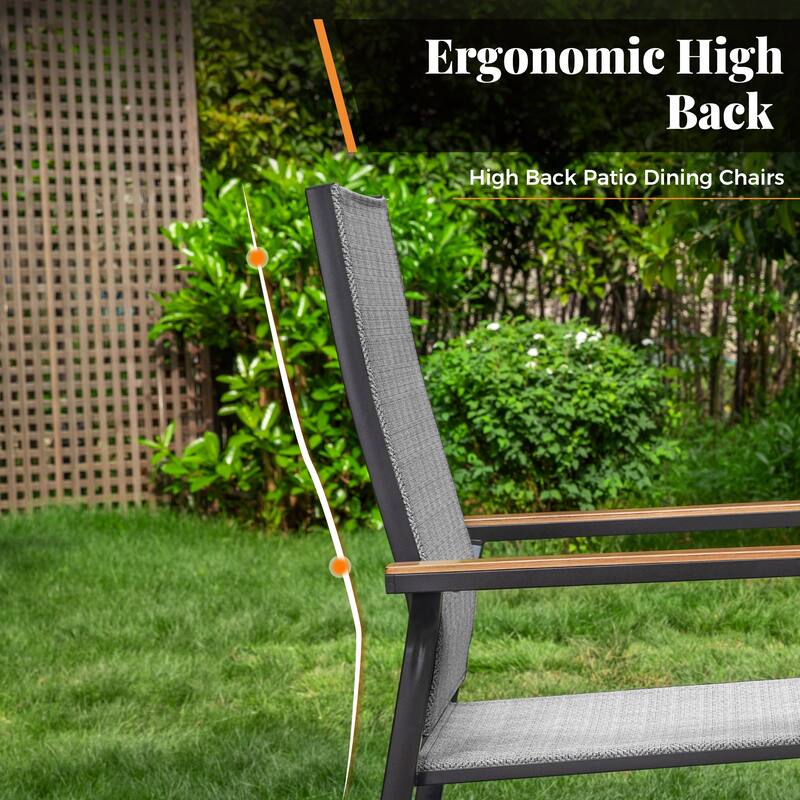 MAISON ARTS 2 Pieces Aluminium Stackable Patio Dining Chairs with Wooden Armest