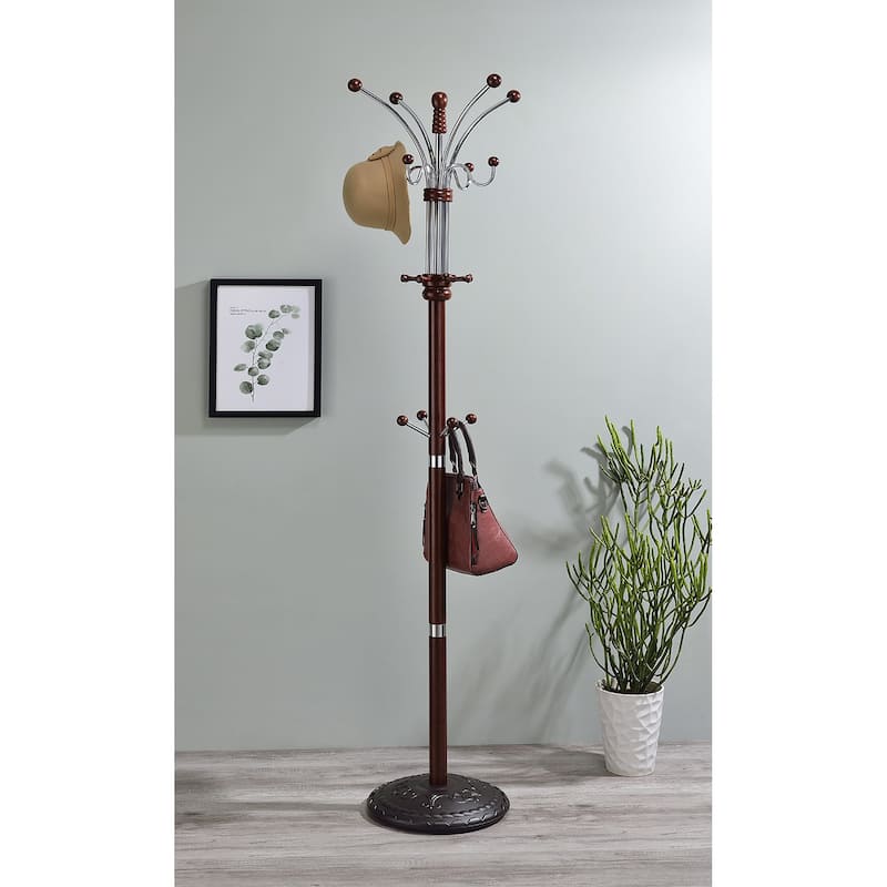 73 In. Metal and Wood Coat Rack - Cherry