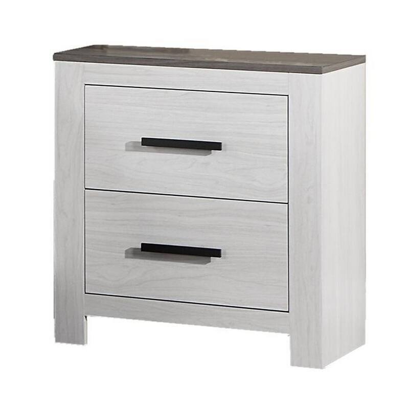 White/Black 2 Drawer 16 in. W Nightstand with Sturdy Hardware and Ample Storage