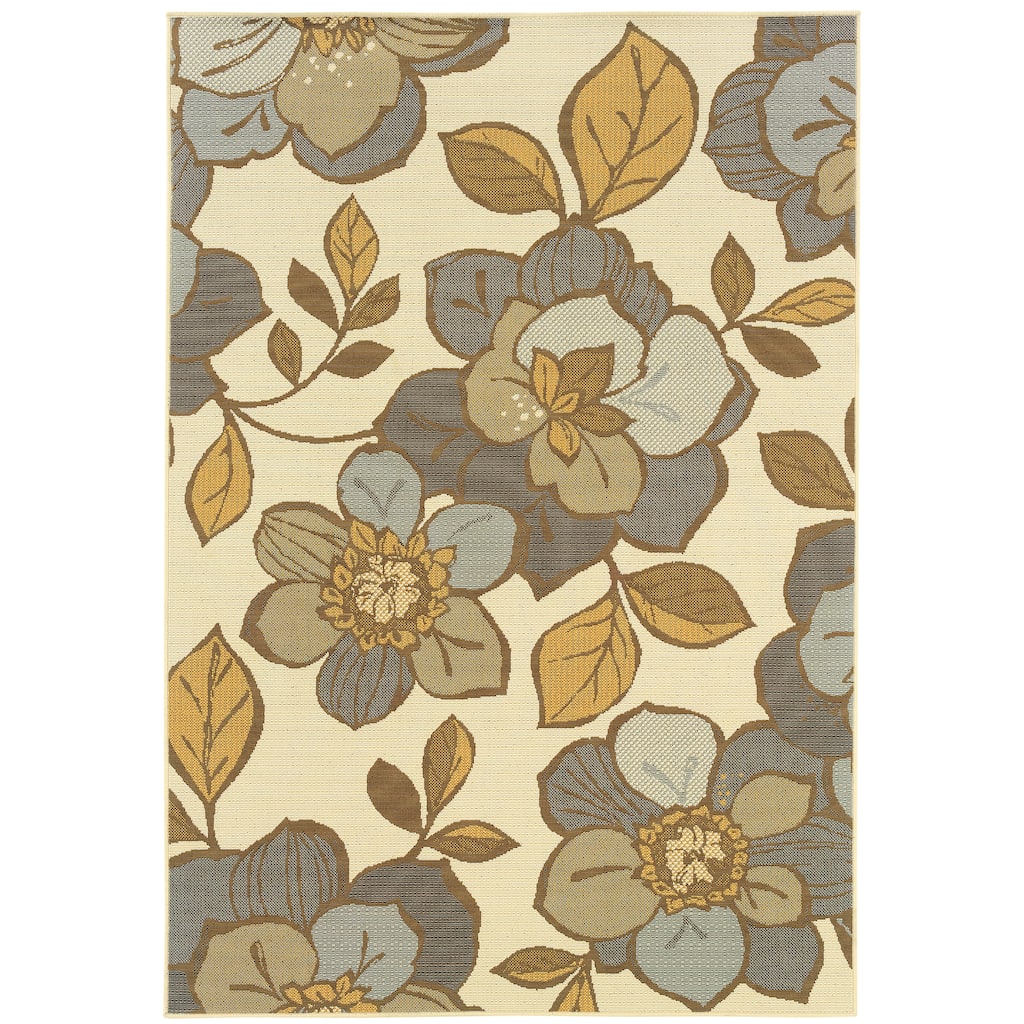 Bangor Ivory Grey Floral Outdoor Casual Area Rug