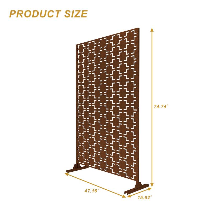 Free Standing Quadra Black Decorative Outdoor Privacy Screen, 47" L x 76" H