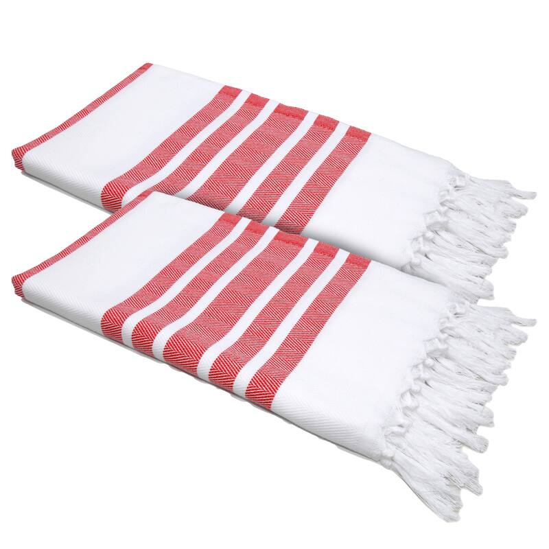 Authentic Hotel and Spa Turkish Cotton Herringbone Pestemal Beach Towel (Set of 2)