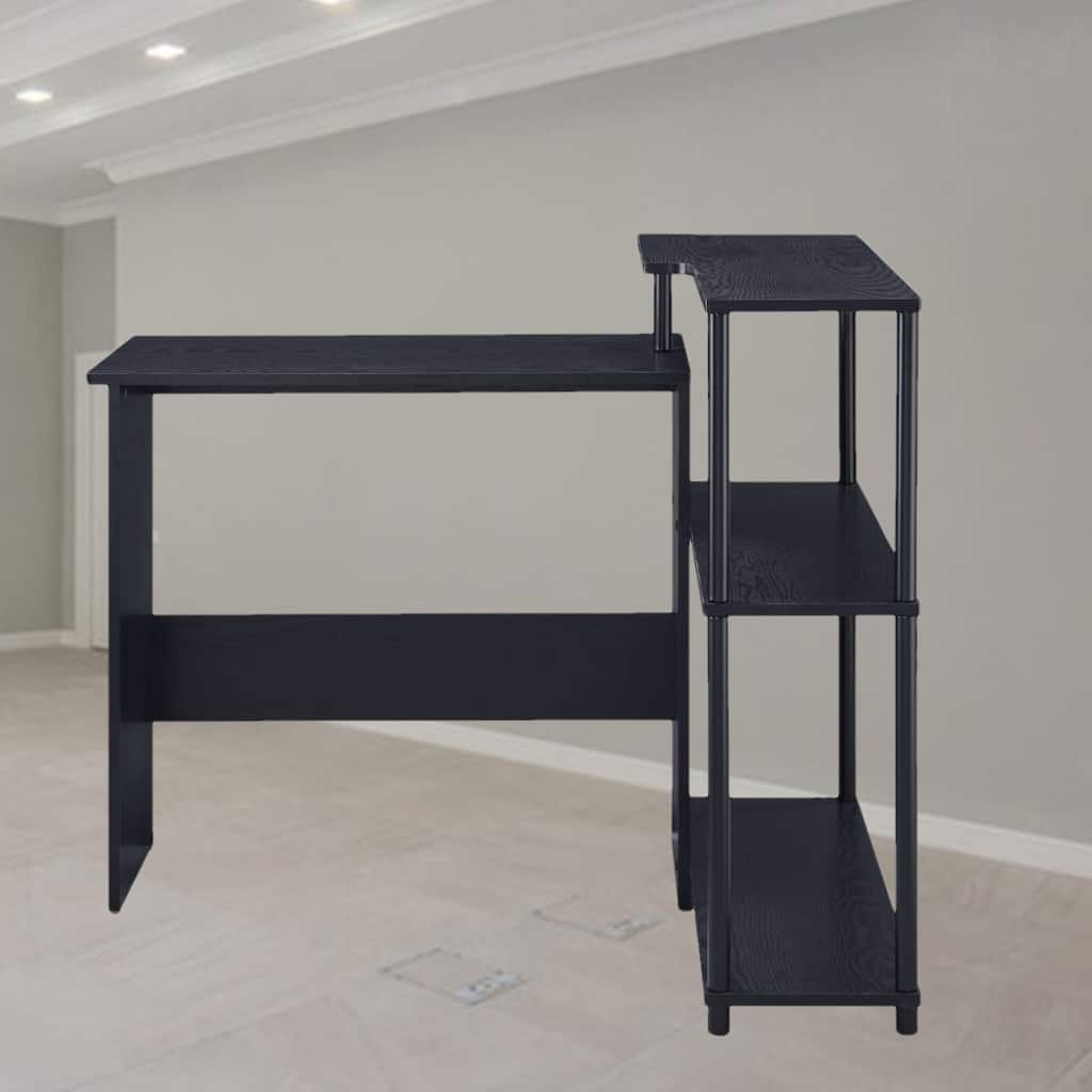 Modern Writing Desk with Side Shelf and Three-Tier Storage, Durable Metal Frame and Composite Wood for Home Office