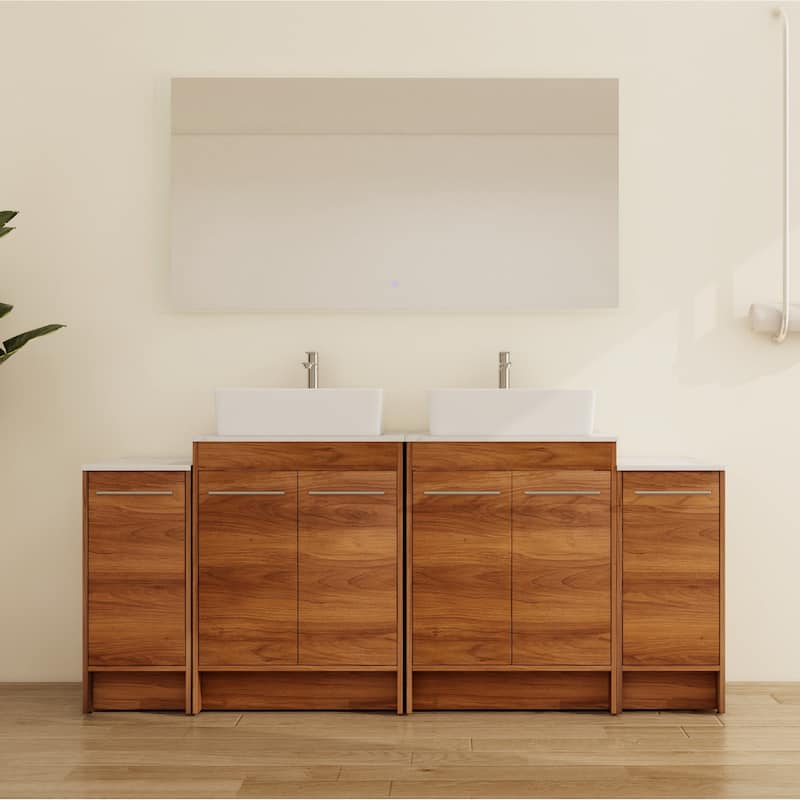 Malwee 72"/96" FreeStanding Bathroom Vanity, Floor Stand Bathroom Vanity with Ceramic Sink,Soft Close Door and Shelf