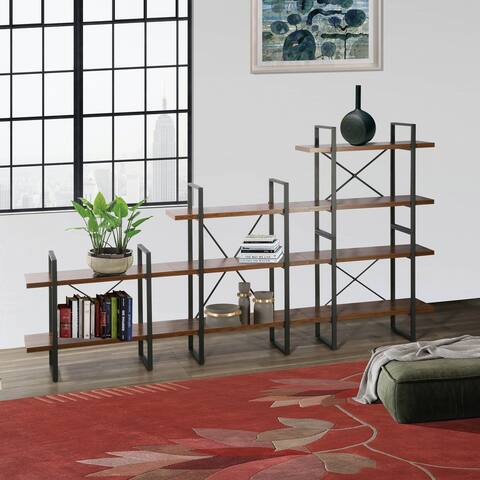 Josephine Adjustable Antique Walnut Wood and Metal Display and Steel Etagere Bookcase - Left - 56'' x 106'' x 12.52''