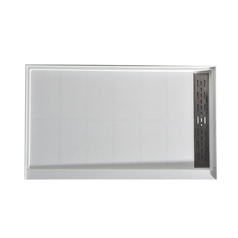 Alexander 60 in. L x 32 in. W Alcove Shower Pan Base with Right Drain in Glossy White Marine Acrylic