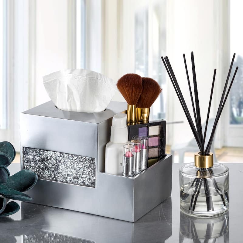 Creative Scents Brushed Nickel Silver Tissue Box Cover Multi-Function Organizer