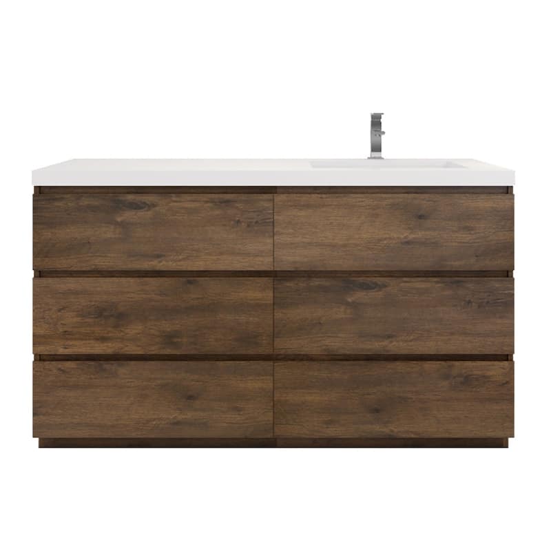 Aron 60'' Freestanding Vanity with Right Single Sink - 60'' Width - Rose Wood