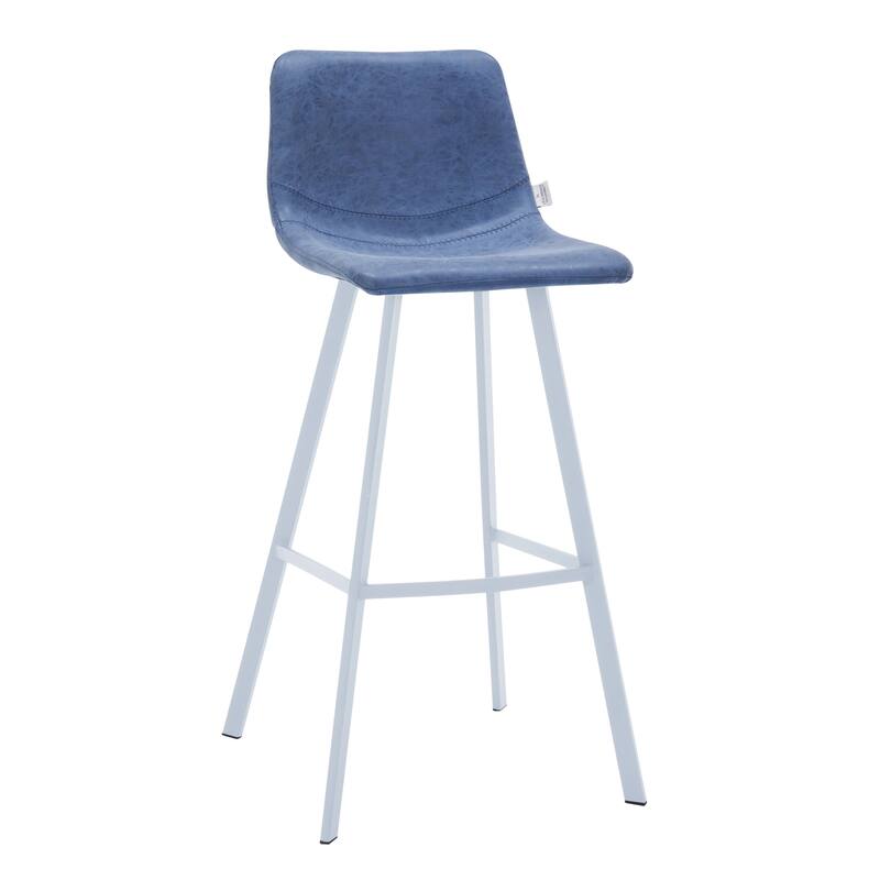 Leather 41" Counter Height Bar Stool with Stainless Steel Legs and Footrest - Peacock Blue