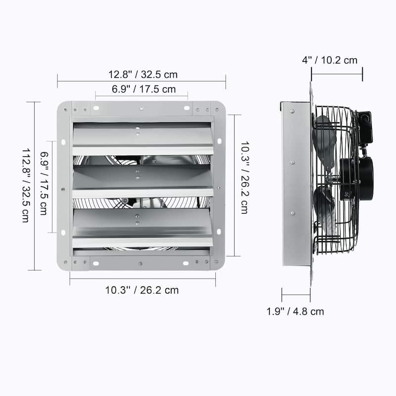 10" Shutter Exhaust Fan, High-speed 820 CFM, Aluminum Wall Mount Attic Fan with AC-motor, Ventilation and Cooling