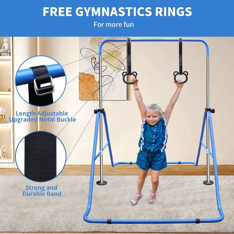 Roomfitters Multi-Functional Adjustable Height Horizontal Gymnastic Bar with Bear Rings