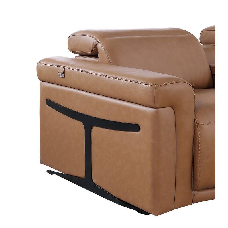 HomeRoots Chestnut Italian Leather Power Reclining U Shaped Eight Piece Corner Sectional With Console