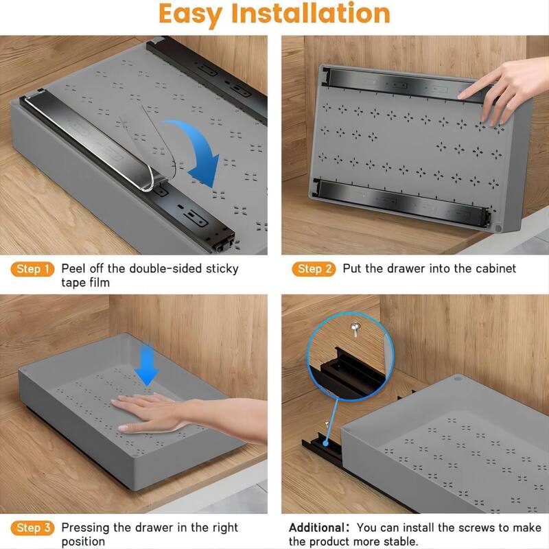 Expandable Pull Out Cabinet Organizer, Peel and Stick Roll Out Drawer for Pots and Pans, Small