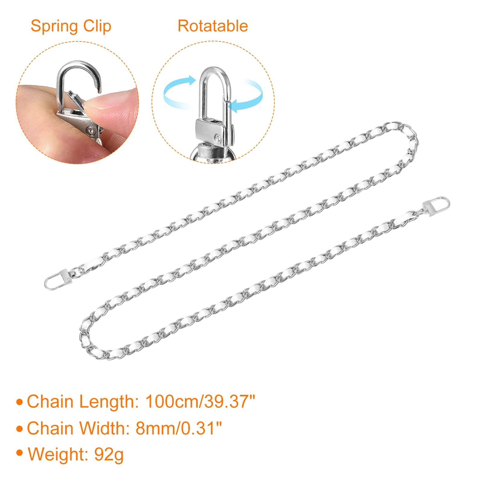 Purse Chain Strap, Leather Iron Flat Chain Strap with Buckles for Shoulder and Cross Body Bags Replacement Strap