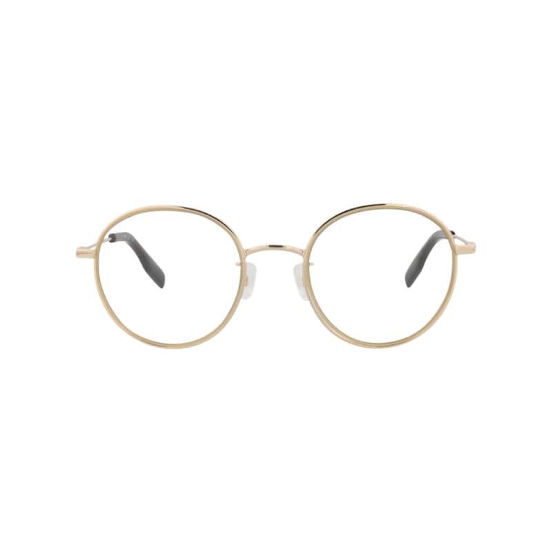 McQ Alexander McQueen Round-Frame Metal Optical Frames, Transparent Lens, Shiny Light Gold Frame