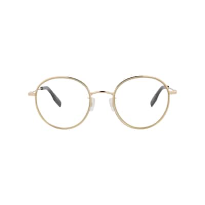 McQ Alexander McQueen Round-Frame Metal Optical Frames, Transparent Lens, Shiny Light Gold Frame