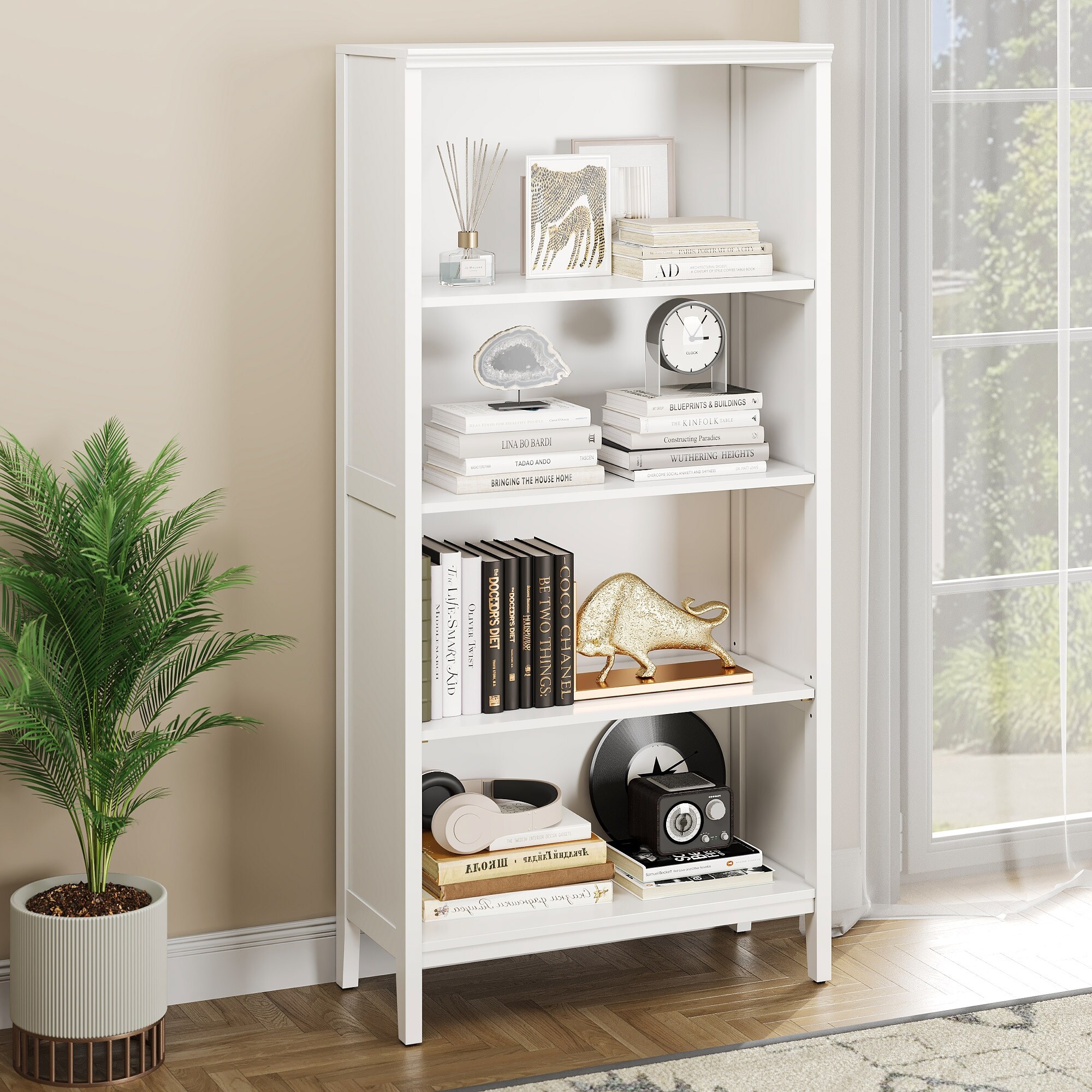 Moasis 58.5 inch Tall 4 Shelf Storage Solid Wood Bookcase Bed