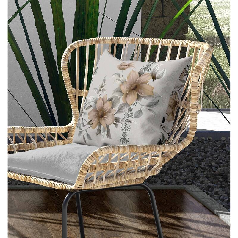 Petal Perfection Indoor/Outdoor Reversible Throw Pillow Grey and Timberwolf