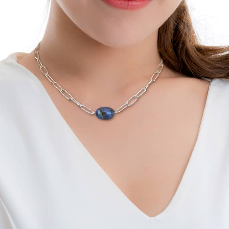 Miadora 11-12mm Black Cultured Freshwater Baroque Pearl Paperclip Necklace in Sterling Silver