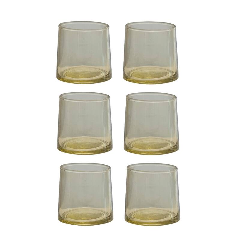 Modern Drinking Glass - 2.8"L x 2.8"W x 2.8"H - Yellow - Set of 6 - 2.8"L x 2.8"W x 2.8"H