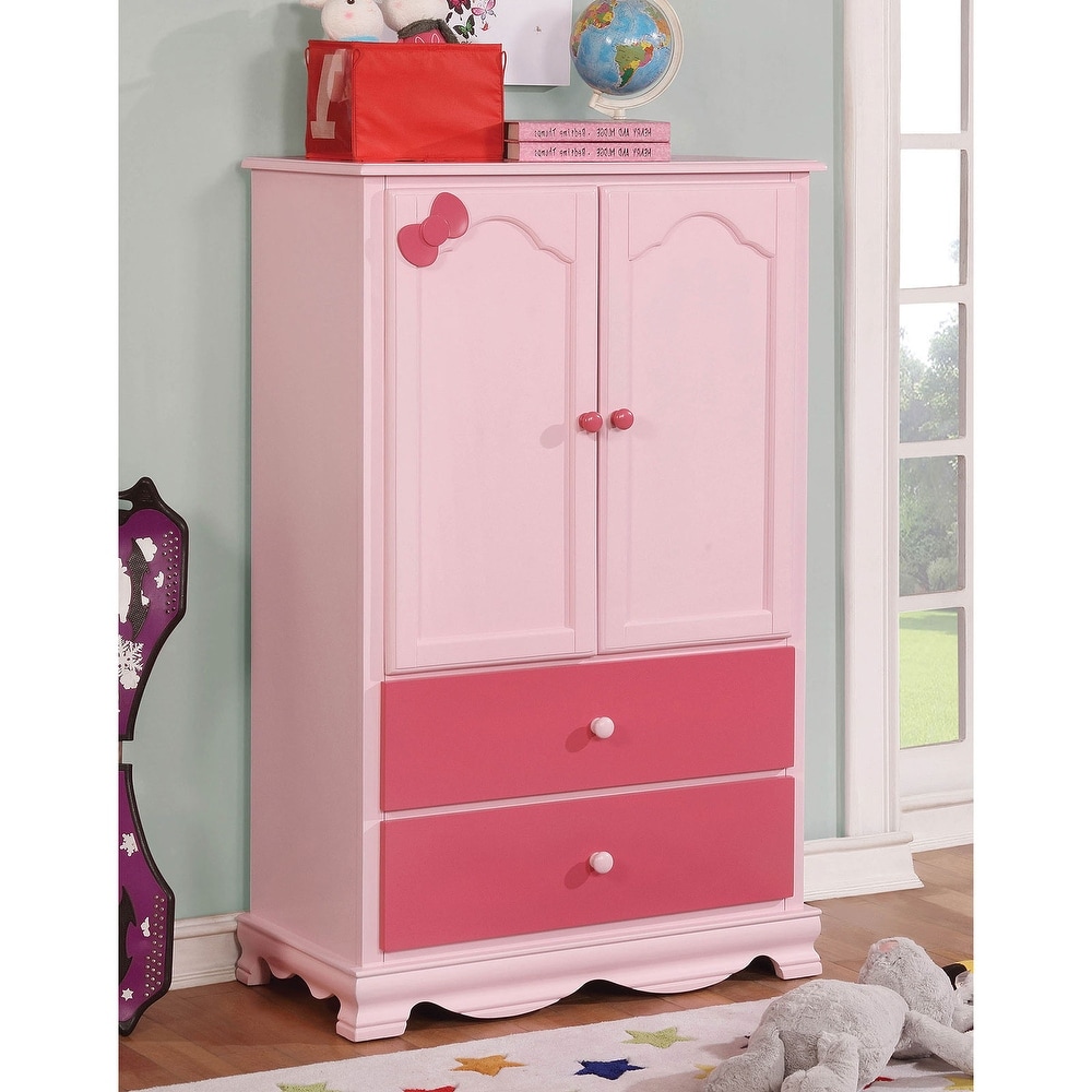 URTR Gray Wooden Armoire 2 Drawers, 2 Door Kids Wardrobe