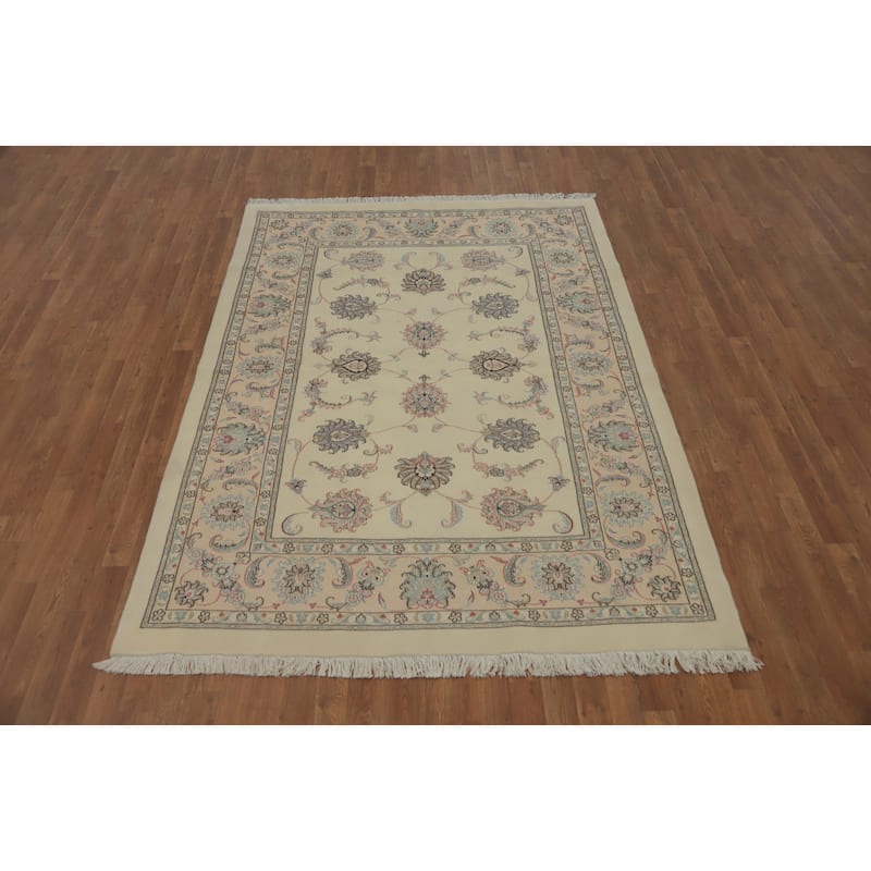 Hand Knotted Oriental 100% Wool Carpet Traditional Floral Beige & Ivories Tabriz Area Rug - 7' 11'' X 5' 7''