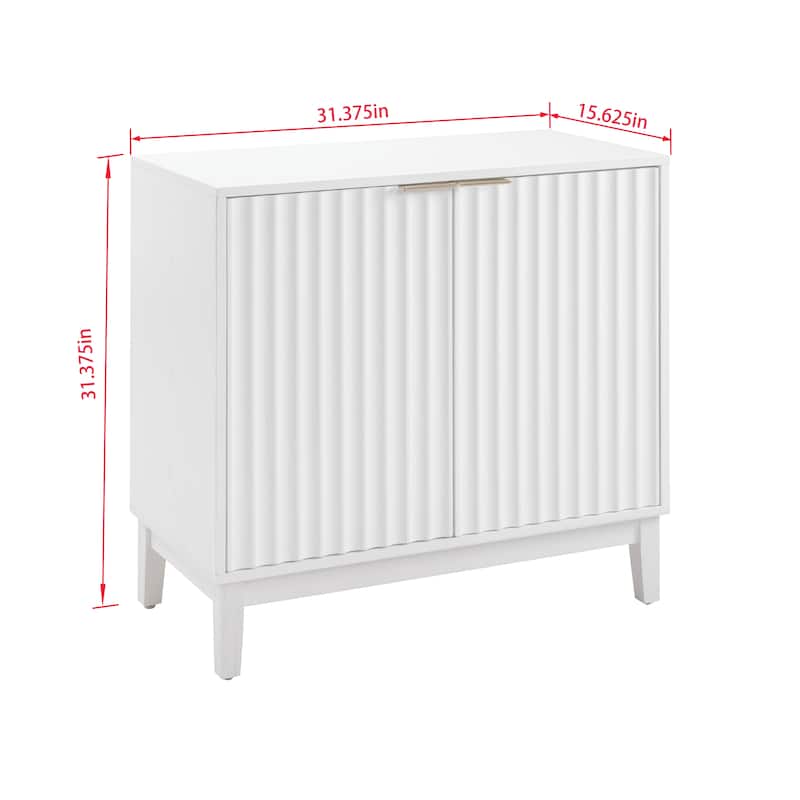Bedroom Fluted Wood Nightstand, Accent Cabinet with Brass Handles, Storage Cabinet Buffet with Shelf