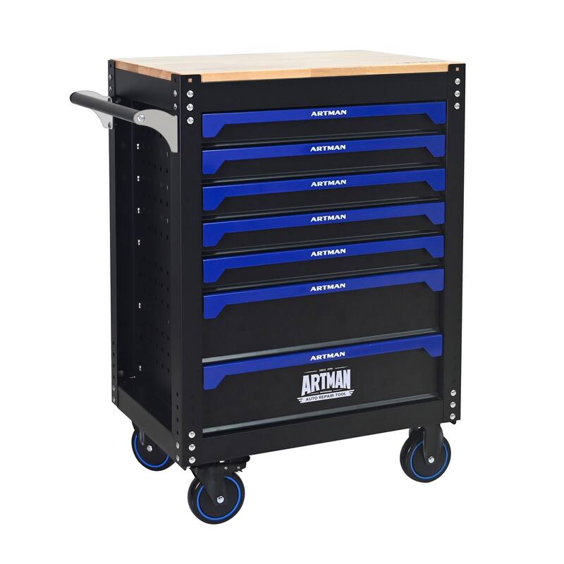 Mobile 7-Drawer Tool Cart, 30" Rolling Steel Storage Cabinet