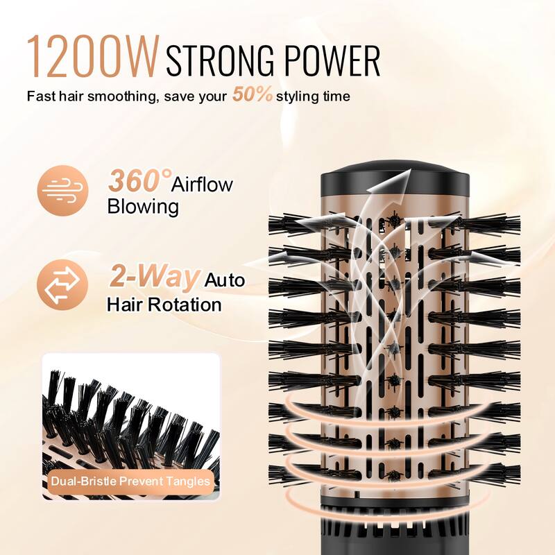 VEVOR Rotating Hair Dryer Brush, Ionic Hot Air Styling Brush with 3-Temp Blow Dryer Brush for Fast Drying Straightening Curling