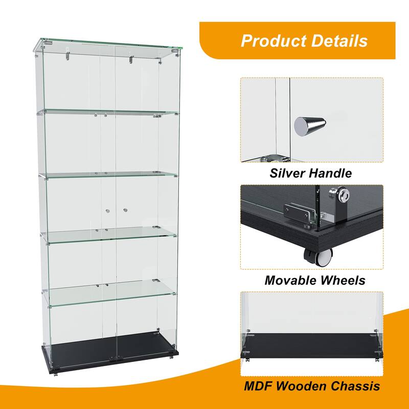 4-Tier Tempered Glass Display Cabinet with 5 Dynamic LED Modes, Double Doors & Fixed Shelves for Collectible Showcase
