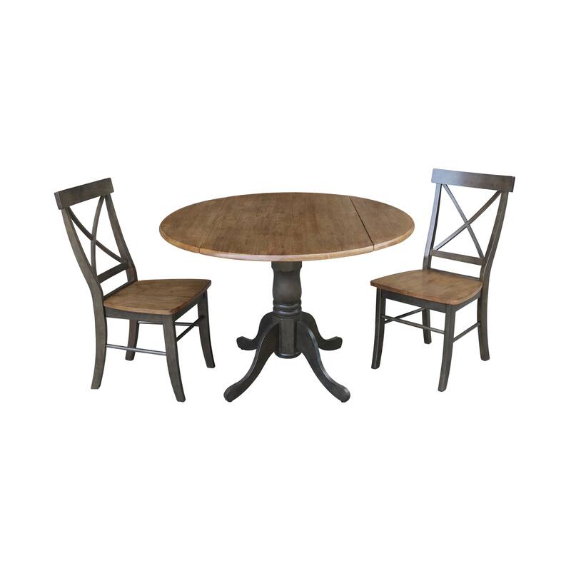 42" Solid Wood Dual Drop Leaf Table With 2 X-Back Chairs - 3 Piece Set