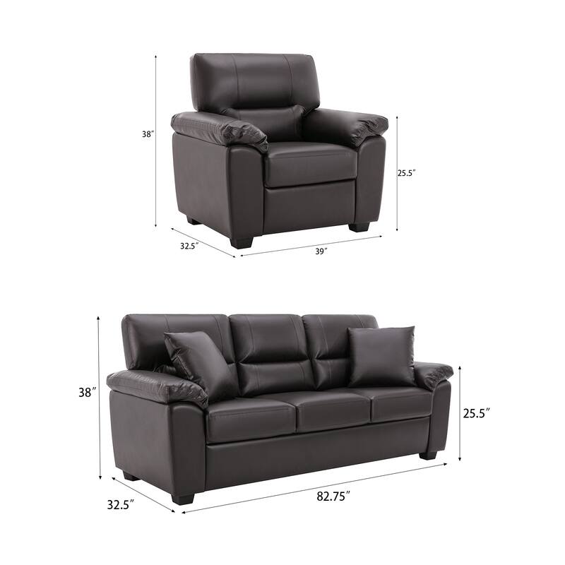 Morden Fort Upholstered Living Room Set, 2 Pieces, Faux Leather Chair, Sofa